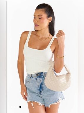 Melie Bianco White Woven Mini Hobo Bag